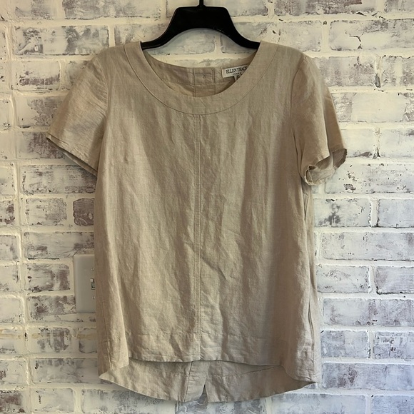 Ellen Tracy Linen Blend Beige Blouse Faux Button Blouse Career Casual, Women’s S - Picture 1 of 6